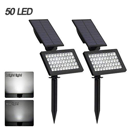 T-SUNRISE 50 LED Solar Spotlights, 3W Solar Floodlights, Auto Turn ON/OFF Security Landscape Wall Light for Garden, Yard, Garage, Pool Area 6000K White Pack of 2