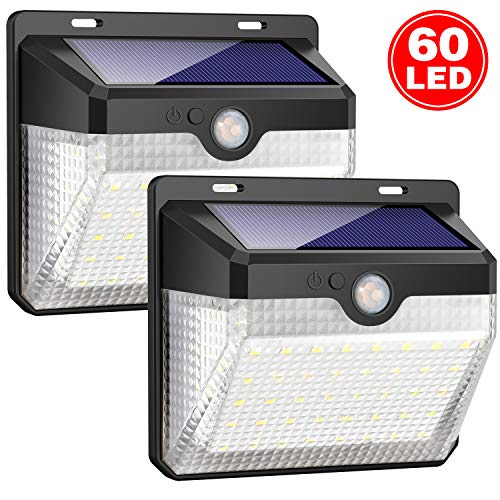Solar Lights Outdoor [60 LEDs], Gixvdcu Solar Powered Motion Sensor Lights Waterproof Security Wireless Wall Lights with 270° Wide Angle for Outdoor, Garden, Patio Yard, Deck Garage, Fence (2 Pack)