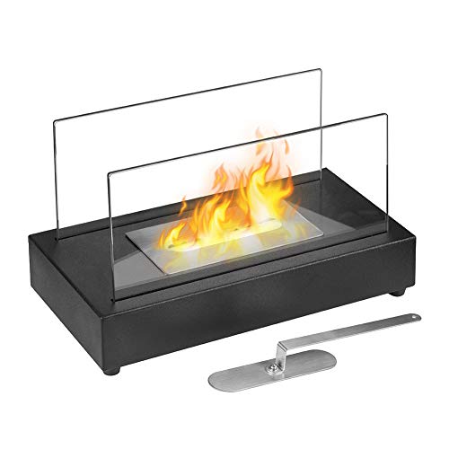 Skypatio Tabletop Fireplace Heater, Indoor Outdoor Ventless Table Styled Bio Ethanol Firepits Portable Fire Bowl Pot, Black, Real Flame Like Gel Fireplaces or Wood Log Fire Pit,14 Inch.