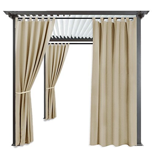 RYB HOME Pergola Outdoor Drapes – Fade & Mildew Resistant Blackout Patio Outdoor Curtains Outside Décor with Tab Top Privacy Protect for Pavilion, 1 Panel, 52″ x 84″, Cream Beige