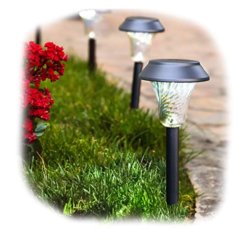 Enchanted Spaces Black Solar Path Light, Set of 6, with Glass Lens, Metal Ground Stake, and Extra-Bright LED