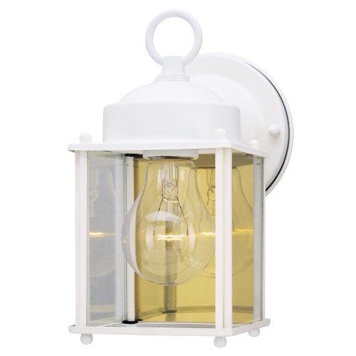 Westinghouse 6697100 One-Light Exterior Wall Lantern, White Finish on Steel with Clear Glass Panels
