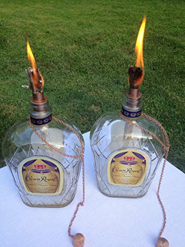 Crown Royal Whiskey Bottle Tiki Torch/Oil Lamp – One or Two – Outdoor Lighting – Garden Decor – Bar and Grill – Whiskey