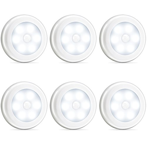 Novelty Place [Super Bright] LED Motion Sensor Lights – Cordless Battery Powered Built-in Magnets Optional Sticky Pads – Motion Sensing Bathroom Hallway Closet Nightlight – Pack of 6