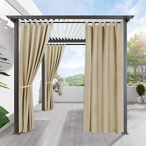 RYB HOME Outdoor Curtain for Patio – Insulated Tab Top Blackout Curtain Drape Repel Summer Heat & Winter Cold Fade Resistant UV Protection for Pergola, 1 Piece, 52 x 108 inch, Cream Beige