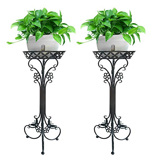 Pack of 2 Black Iron ArtFlowerPot Stands with 1 Pots Planter Holder,Indoor Outdoor Garden Patio Plant Bonsai Decorative Display Flower Rack (35cmL32cmW77cmH, Black)