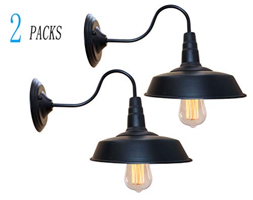 BRIGHTESS W8901 Indoor Outdoor Retro Black Barn Lights Gooseneck Barn Lights Industrial Vintage Farmhouse Wall Lamp Led Porch Light Fixtures Set of Two Hardwired Finish(2 Packs)