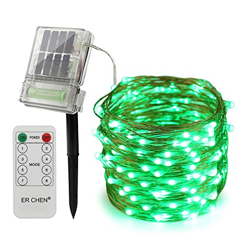 ErChen Solar Powered Led String Lights with Backup Battery Power and Remote Control, 66FT 200 Leds Copper Wire 8 modes Decorative Fairy Lights for Outdoor Christmas Garden Patio yard (Green)