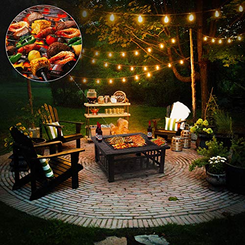femor 32” Fire Pit Table Outdoor, Multifunctional Patio Backyard Garden Fireplace Heater/BBQ/Ice Pit, Square Stove with Barbecue Grill Shelf and Waterproof Cover