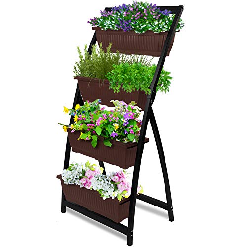 6-Ft Raised Garden Bed – Vertical Garden Freestanding Elevated Planter with 4 Container Boxes – Good for Patio or Balcony Indoor and Outdoor – Cascading Water Drainage (1-Pack/Espresso Brown)