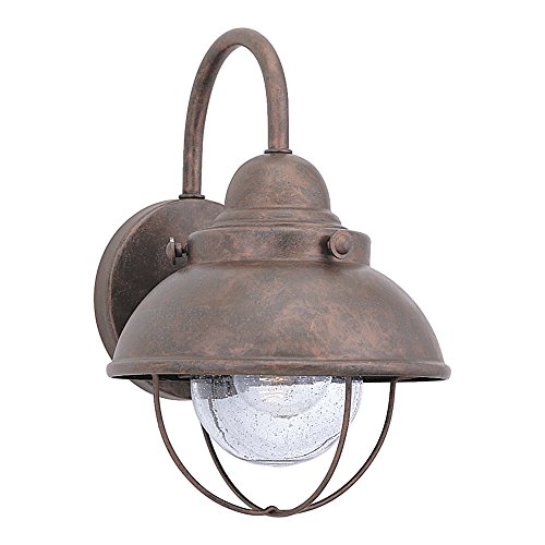 Sea Gull Lighting 8870-44 Sebring One-Light Outdoor Wall Lantern with Clear Seeded Glass Diffuser, Weathered Copper Finish