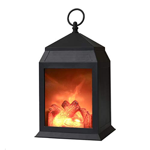 12″ H Decorative Black Fireplace Lantern and Battery Operated and 6 Hour Timer Included-Plastic Material-Portable Fireplace-Indoor/Outdoor 1pc Black