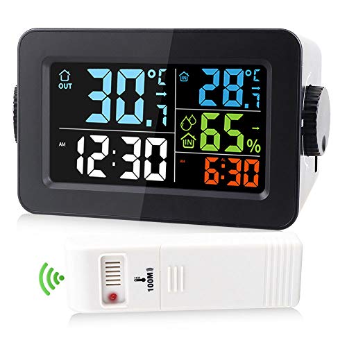 Scotte Wireless Digital Hygrometer Indoor Outdoor Thermometer Wireless Temperature-Humidity Monitor with Backlit Touchscreen-Backlight Humidity Gauge, 328ft/100m Range