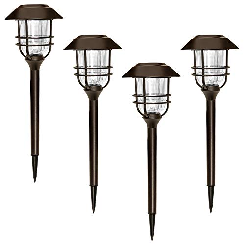 SUNWIND Outdoor LED Solar Lighting – 4 Pack Bronze Outdoor Path Lighting LED Solar Powered Garden Landscape Lamp Die Casting Aluminum Patio Pathway Clear Glass Heavy-Duty for All Weather (Bronze)