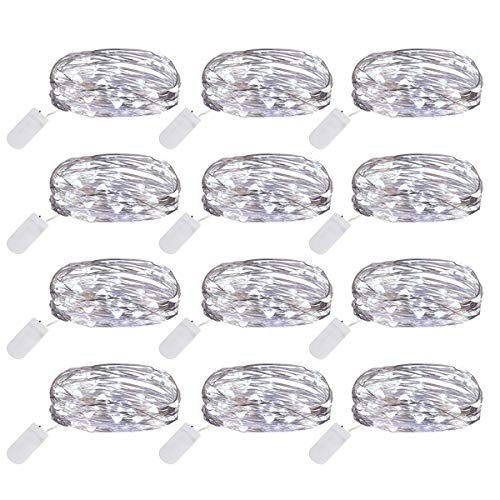 Ehome Fairy String Lights, 12 Pack Fairy Lights Battery Operated, 7.2ft 20LED Christmas Lights Silver Coated Copper Wire Lights Firefly Lights Moon Lights for Party Christmas Decorations – White