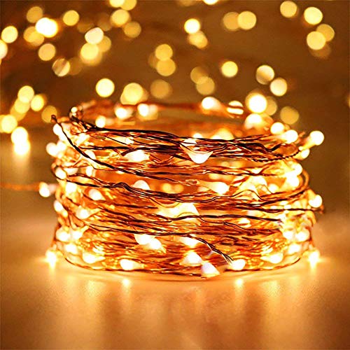 LED String Lights Battery Powered 50 LED 16.4Ft Fairy, Warm White Firefly Starry Lights with Remote Control, Waterproof Copper Wire Decorative String Lights for Bedroom, Christmas, House & Yard