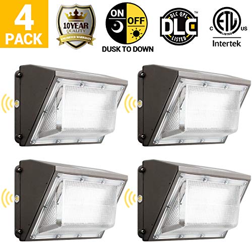 60W Led Wall Pack Light with Photocell, 4PK Outdoor Security Lighting, 5000K Daylight, 6600LM, Lifetime 50000H, Ip65 Waterproof Area Lighting, 10 Years Warranty