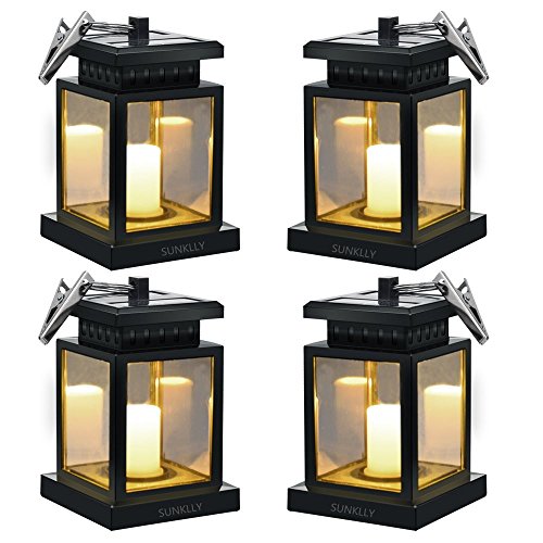 Hanging Solar Lights – Sunklly Waterproof LED Outdoor Candle Lantern Decorated in Garden Patio Deck (Yellow Light, Pack of 4)