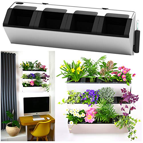 Self Watering Wall Planter by MyEasygro for Indoor and Outdoor | Mounted Hanging Vertical Urban Garden Decor | Green Wall Pots for Flowers, Plants, Herbs, Vegetables, Seeds | 22.5″x7″x7″ (2, White)