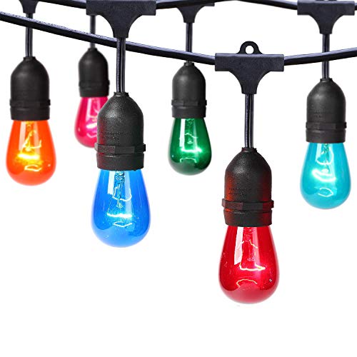 ONO-Tech Color Bulbs String Lights, Weatherproof Colored Connectable Light Strands with 10 Hanging Sockets and Multicolor S14 Bulbs for Patio Bistro Porch Garden Deck Café or Party Wedding Festival