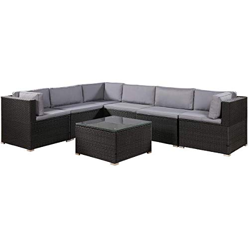 Leisure Zone 7-Piece Patio Furniture Set Outdoor Sectional Conversation Set with Soft Cushions (Black)