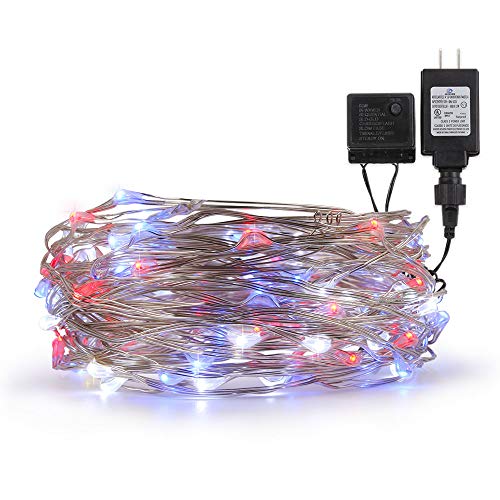 LIDORE Ultra Bright LED Fairy String Light Mini Decorative Light for White Christmas Tree Patriotic Theme Party Indoor and Outdoor Different Twinkle Modes 100 Counts 110v Plug in