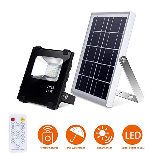 Solar Flood Lights with Remote Outdoor Led Solar Light 10W 500LM 25 LEDs IP65 Waterproof Solar Security Lights Dusk to Dawn Solar Remote Control Lights for Yard, Garden, Patio,Lawn,Flag Pole