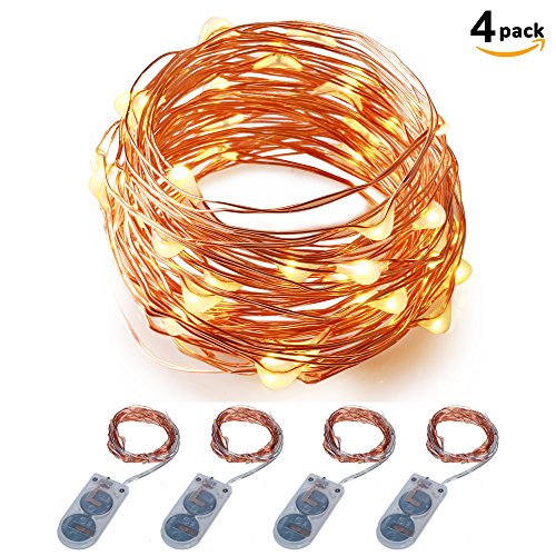 ITART Micro LED String Lights Battery Powered Set of 4 Warm White Mini String Light 20 LEDs / 6ft (2m) Ultra Thin Copper Wire Rope Lights Christmas Trees Wedding Parties Bedroom