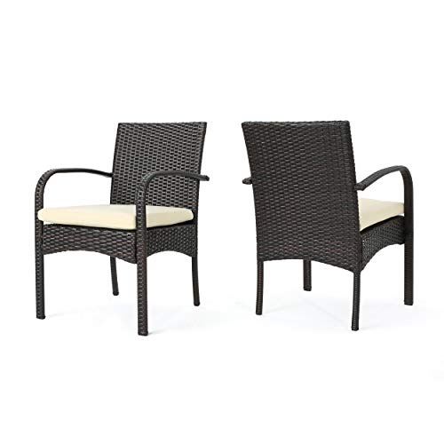 Great Deal Furniture (Set of 2) Carmela Outdoor Multibrown PE Wicker Dining Chairs