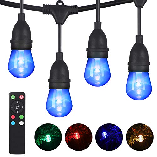DEWENWILS RGBW Color Changing Outdoor LED String Lights, Dimmable, 52.5ft, 26 Shatterproof Bulbs(2 Spare), Commercial Grade Waterproof Patio Lighting with Remote for Garden Backyard Gazebo, UL Listed