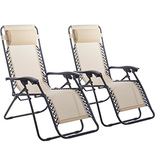 ShopForAllYou Outdoor Yard Beach Chairs Case Of 2 Lounge Patio Chairs New Zero Gravity (Tan)