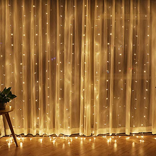 Twinkle Star 300 LED Window Curtain String Light for Christmas Wedding Party Home Garden Bedroom Outdoor Indoor Wall Decorations (Warm White)