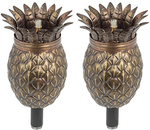 Legends Maui Tiki Style Torch Set of 2, Landscape Torch, Oil lamp, Outdoor Lighting (Bronze Pineapple)