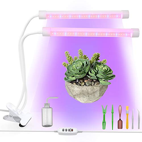 Plant Grow Light with 7pcs Gardening Tool Sets, Lightswim 64 LED Growing Lamp 18W 3/9/12H Timer, Spectrum Switching, Adjustable Gooseneck for Indoor Garden