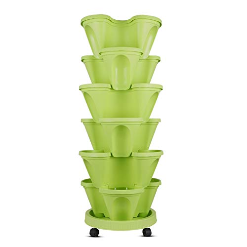 unho 6Pcs Large Vertical Stackable Plastic Herb and Flower Planters for Indoor & Outdoor Gardening(Green)