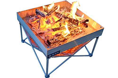 Pop-Up Fire Pit – Portable Outdoor Fire Pit Clean Burn Tech, Less Smoke – Never Rust Full-Size Fire Pit – US Forest Service and B.L.M. Fire Pan Approved – Fire Pit / Heat Shield Combo Package