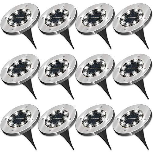 Sunco Lighting 12 Pack Solar Path Lights, Dusk-to-Dawn, Cross Spike Stake for Easy in Ground Install, Solar Powered LED Landscape Lighting – RoHS/CE