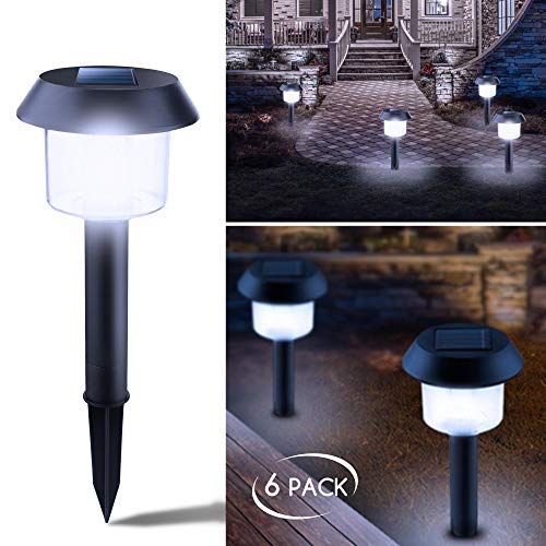 6 Pack Outdoor Solar Path Lights – Solar Garden Landscape Lights for Outdoor Yard Pathway Driveway Walkway Sidewalk Patio Lawn, Cool White