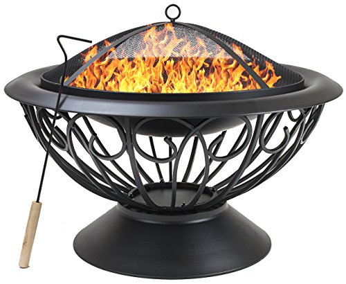 Sorbus Fire Pit Large, 30″ Outdoor Fireplace, Backyard Patio Fire Bowl, Safety Mesh Cover and Poker Stick, Stylish Decorative Scroll Base, Great for Outdoor Heating, Bonfire, Grill, Picnic, Campfire