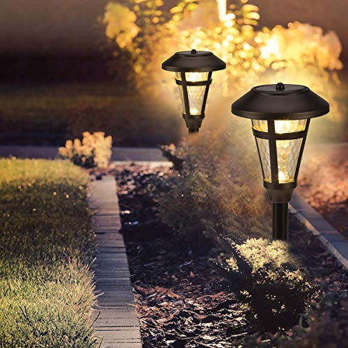 GIGALUMI 6 Pcs Solar Lights Outdoor, Bronze Finshed, Glass Lamp, Waterproof Led Solar Lights for Lawn、Patio、Yard、Garden、Pathway、Walkway and Driveway.