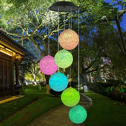 Topspeeder Color Changing Solar Power Wind Chime Spiral Spinner Crystal Ball Wind Mobile Portable Waterproof Outdoor Decorative Romantic Wind Bell Light for Patio Yard Garden Home (Crystal Ball)