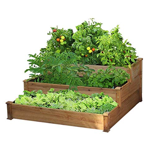 Cyanhope 3 Tiered Cedar Raised Garden Bed Kit Wooden Elevated Planter Box for Vegetables/Flower/Herb/Fruits