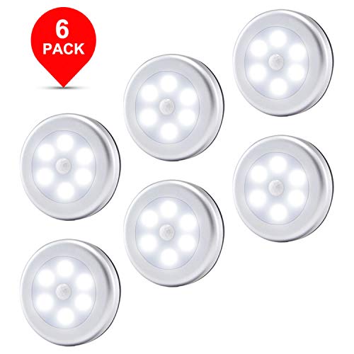 Motion Sensor Light, Wireless Battery Powered LED Night Lights Stick Anywhere Lamp for Home, Kitchen, Hallway, Cabinet, Closet, Stair, Bathroom (6-Pack White Light)