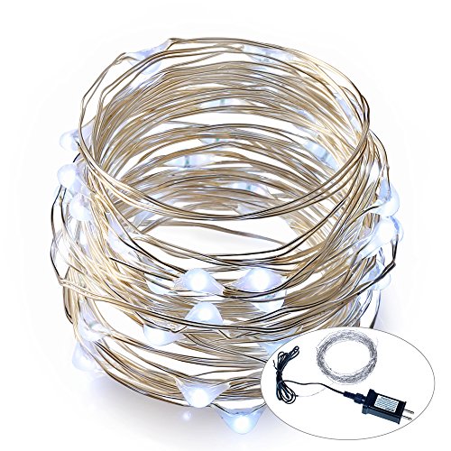 ITART Outdoor String Lights LED String Lights Cool White Fairy Starry Light Ultra Thin Silver Wire with Waterproof Adapter UL Listed for Patio Party Wedding (33ft, 100 LEDs)