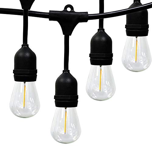 NuVision LED String Lights, 24 LED S14 Filament Bulbs, 48ft. (14.6m) Patio Light, Indoor and Weatherproof Outdoor String Light, Cafe Garden Party Decoration Bulbs, Warm White 2700K, UL Listed (24 LED)