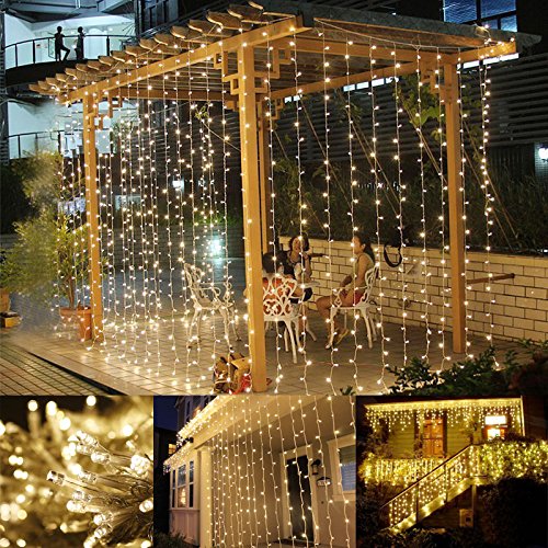 LE LED Curtain Lights, 9.8×9.8ft, 306 LED, 8 Modes, Plug in Twinkle Lights, Warm White, Indoor Outdoor Decorative Wall Window String Lights for Bedroom, Party, Wedding Backdrop, Patio Décor and More