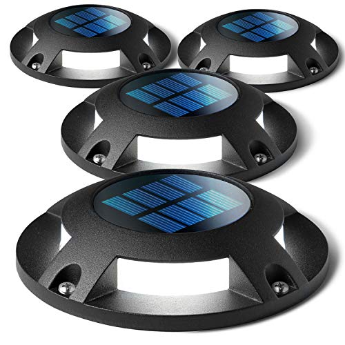 Home Zone Security Solar Deck Lights – Outdoor Solar Dock and Driveway Path Lights, Weatherproof with No Wiring Required, Black (4-Pack)