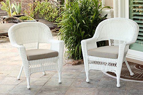 Jeco W00206-C_2-FS006-CS Wicker Chair with Tan Cushion, Set of 2, White/W00206-