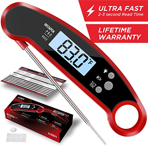 Kizen Instapen Pro Instant Read Meat Thermometer – Best Waterproof Thermometer with Talking Function, Backlight & Calibration. Digital Food Thermometer for Kitchen, Outdoor Cooking, BBQ, and Grill!