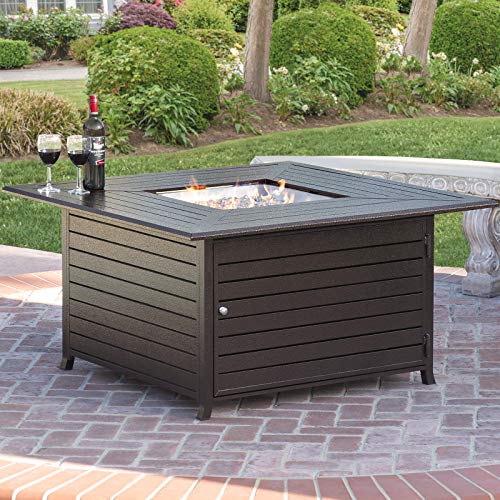 Best Choice Products 45x45in Extruded Aluminum Square Gas Fire Pit Table for Outdoor Patio w/Weather Cover, Lid, Propane Tank Storage, Glass Beads